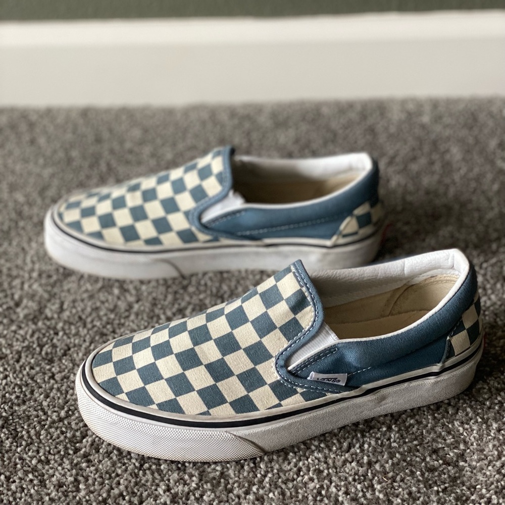 Checkered Vans slip ons